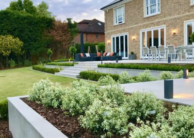 Stone garden terrace with planting